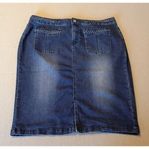 Women's‎ Cato Knee Length Jean Skirt Sz 18W Plus Dark Wash Denim Braided Pockets
